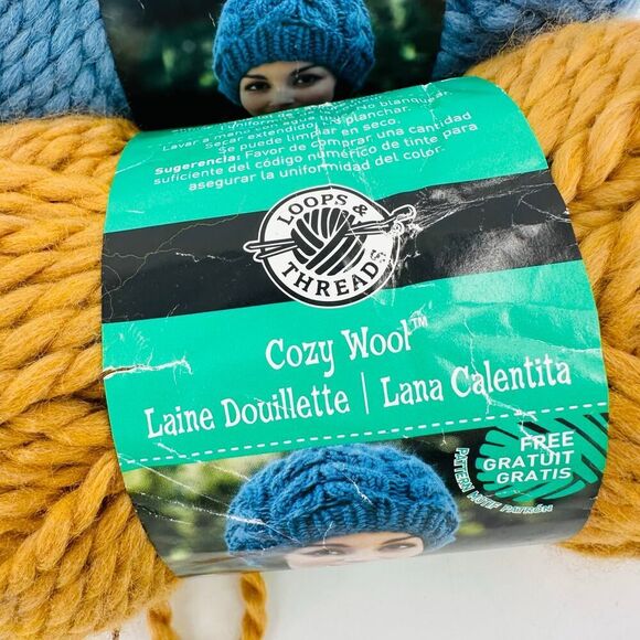Loops and Thread Yarn Cozy Wool 50/50 Wool Acrylic LOT Blue Navy Golden Rod Gold - Picture 4 of 10